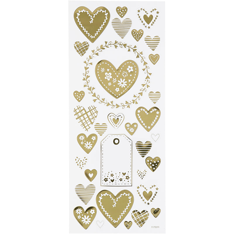 Load image into Gallery viewer, Https: www.cchobby.nl stickers-harten-vel-10x24-cm-ca-33-stuk-goud-1-vel
