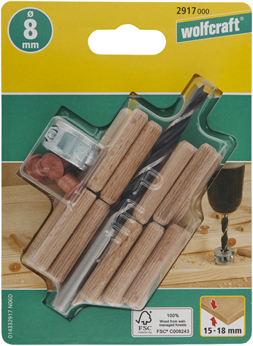 Wolfcraft - deuvelset 28 delig - 8mm deuvel - 2917000