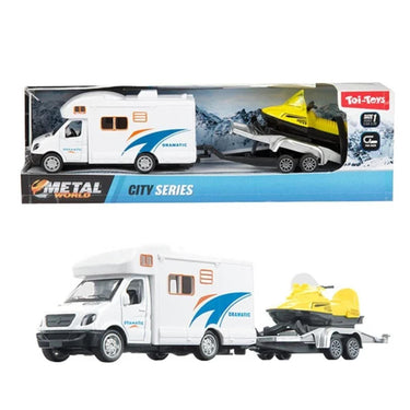 Toi-toys toi toys metal world camper met aanhanger en sneeuwscooter 23cm