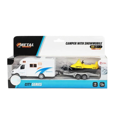 Toi-toys toi toys metal world camper met aanhanger en sneeuwscooter 23cm