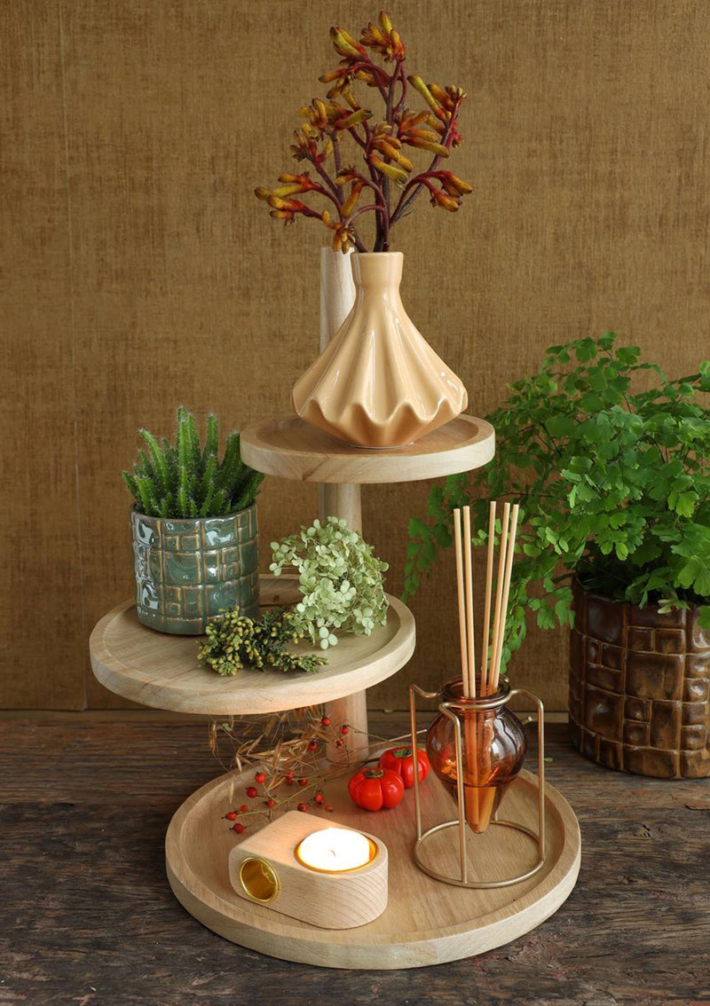 Load image into Gallery viewer, Ideas 4 seasons etagere hout met 3 plateaus h37, dia 25,5 20,5 15,5 cm
