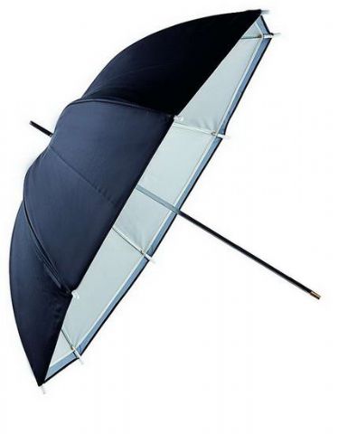 Afbeelding laden in galerijviewer, Falcon Eyes Flitsparaplu URN-48TSB1 Diffuus Wit + Zilver Zwarte Hoes 122 cm
