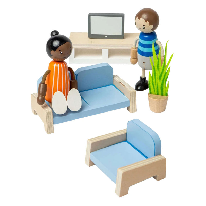 Load image into Gallery viewer, Bigjigs houten poppenhuis meubels woonkamer - 5dlg.
