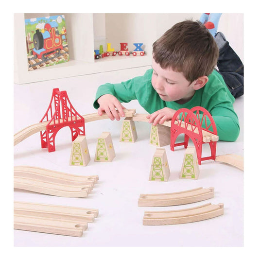 Bigjigs houten rails - bruggen uitbreiding set - 18dlg.