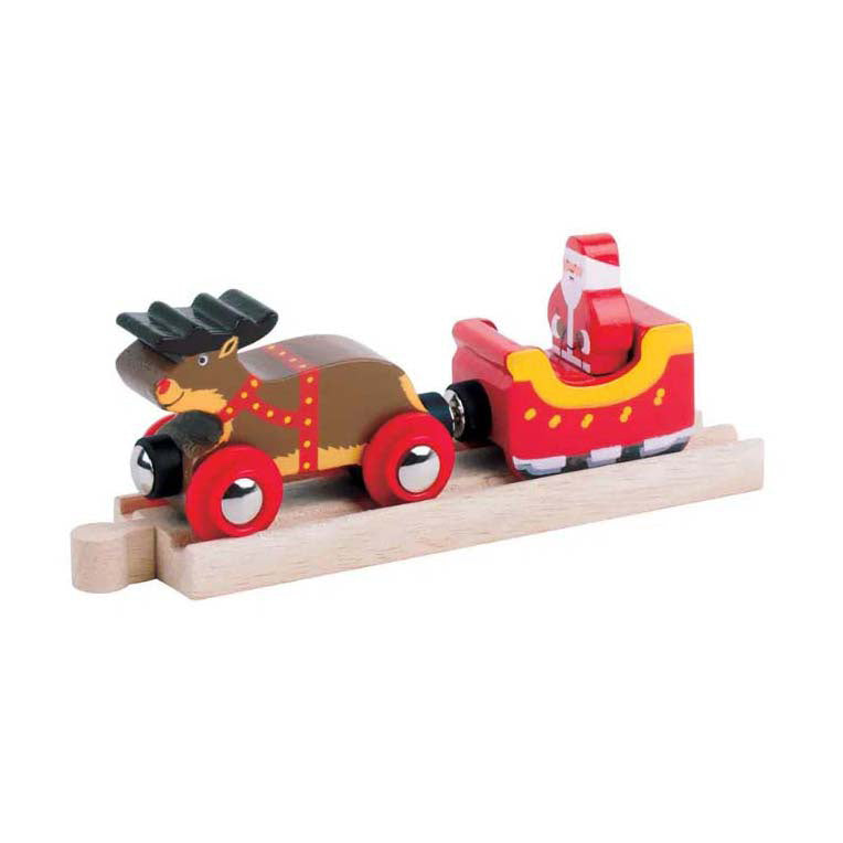 Load image into Gallery viewer, Bigjigs houten kerstman, slee en rendier
