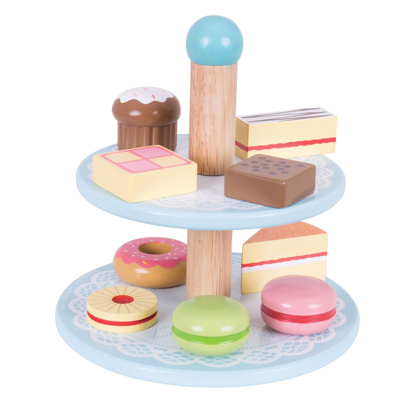 Load image into Gallery viewer, Bigjigs houten etagere met taartjes
