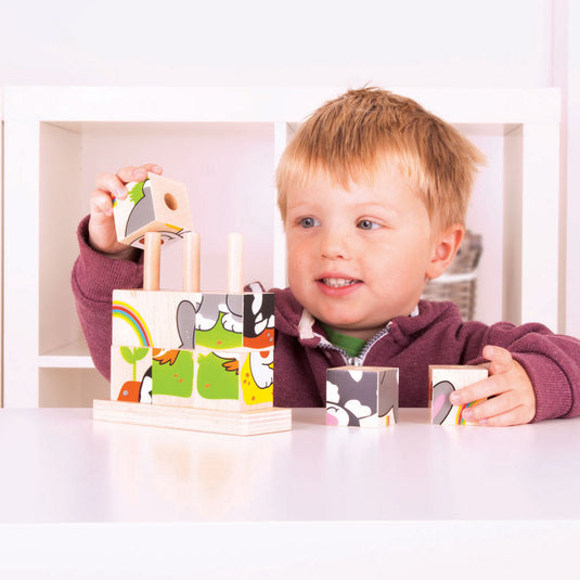 Bigjigs Houten Blokpuzzel Huisdieren, 10st.