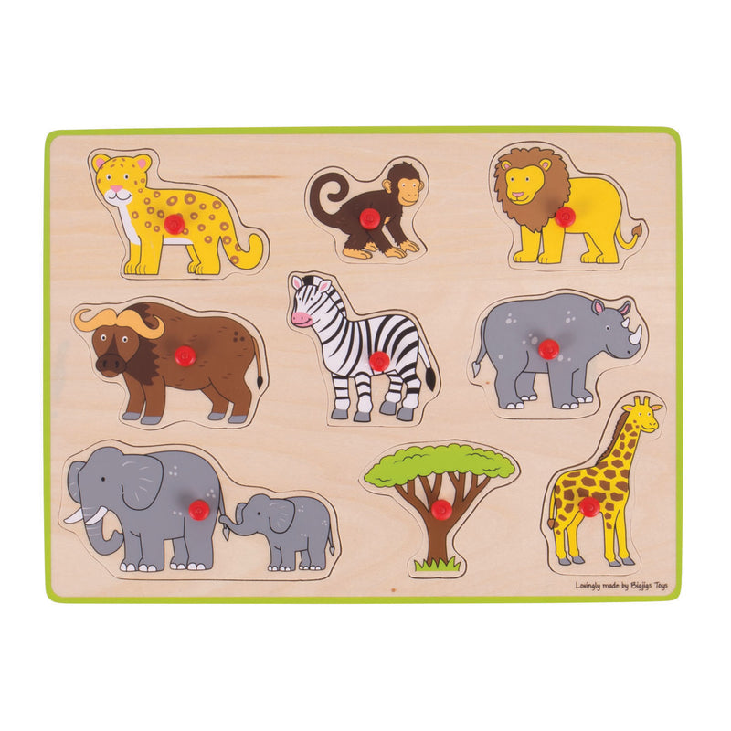 Load image into Gallery viewer, Bigjigs houten noppenpuzzel safari, 9dlg.
