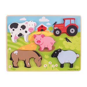 Bigjigs houten puzzel boerderij, 5dlg.