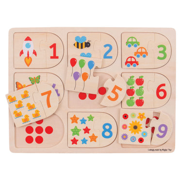 Bigjigs toys bigjigs houten leerpuzzel getallen, 18dlg.