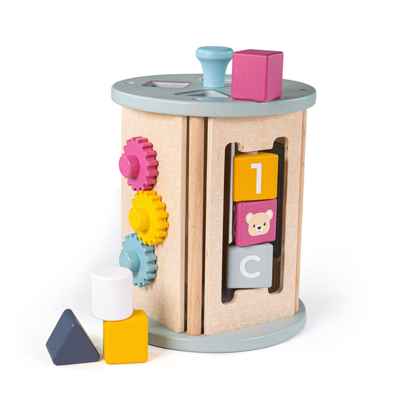 Load image into Gallery viewer, Bigjigs rollende activiteitenbox en vormenstoof van hout, 5dlg.
