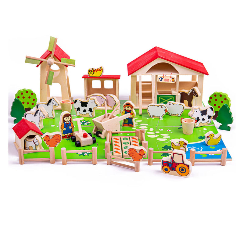 Load image into Gallery viewer, Bigjigs houten speel boerderij met accessoires, 48dlg.
