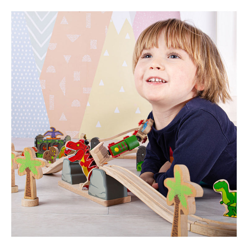 Load image into Gallery viewer, Bigjigs rail t-rex valbrug houten treinbaan - avontuurlijke speelset
