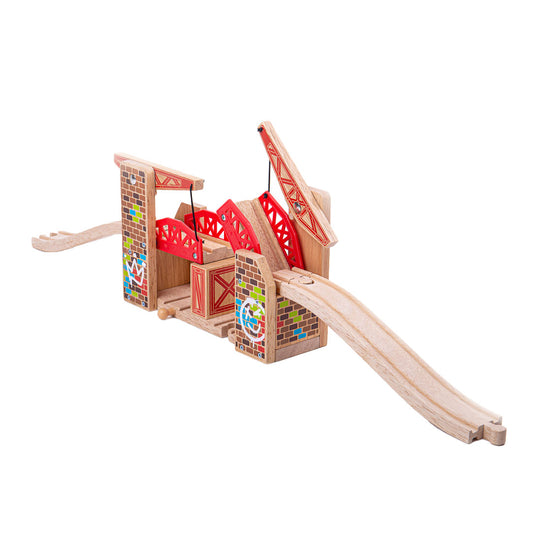 Bigjigs houten rails dubbele liftbrug graffiti