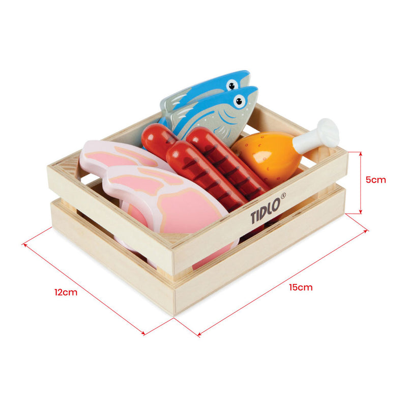 Load image into Gallery viewer, Tidlo houten speeleten vlees en vis in kist, 8dlg.

