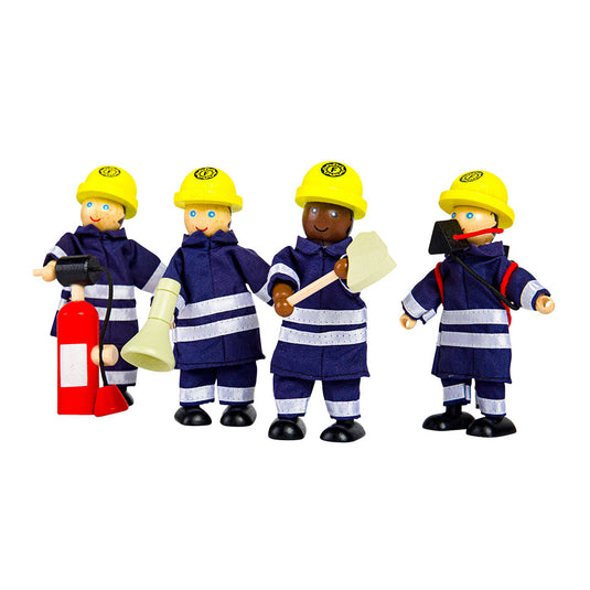 Tidlo houten poppenhuis poppen brandweermannen, 4st.