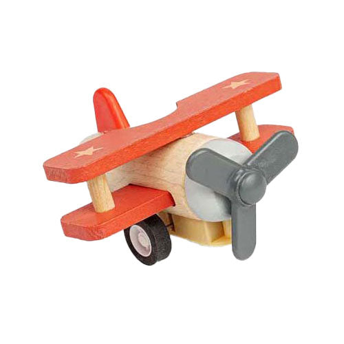 Bigjigs houten terugtrek dubbeldekker vliegtuig