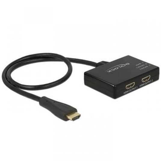Delock 1x hdmi in > 2x hdmi out hdmi splitter (zwart, 60 centimeter, 4k)