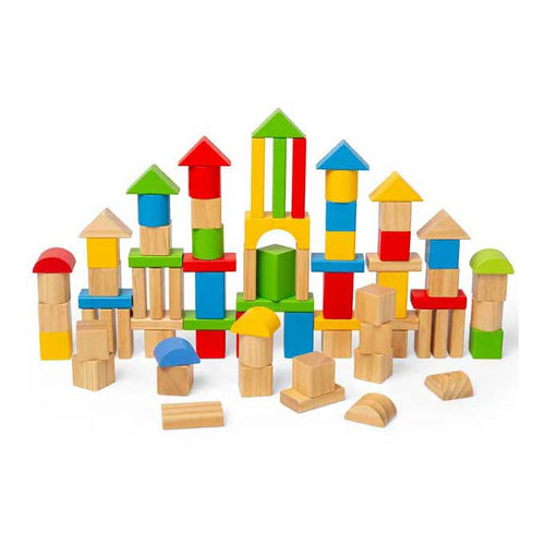 Bigjigs houten gekleurde bouwstenen, 80dlg.