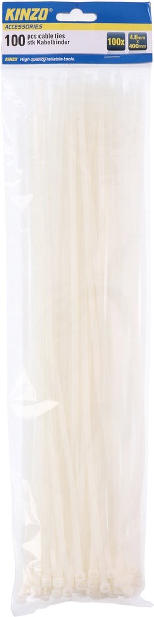Kinzo kabelbinders - 100 stuks - 4.8 x 400 mm - wit