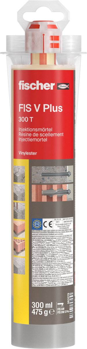 Fischer injectiemortel fis v plus 300 t - universele 2-componenten mortel voor chemische verankering - inclusief twee mengtuiten