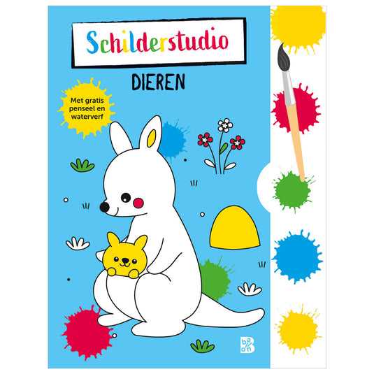 Standaard uitgeverij kleurboek met verfpalet en penseel dieren
