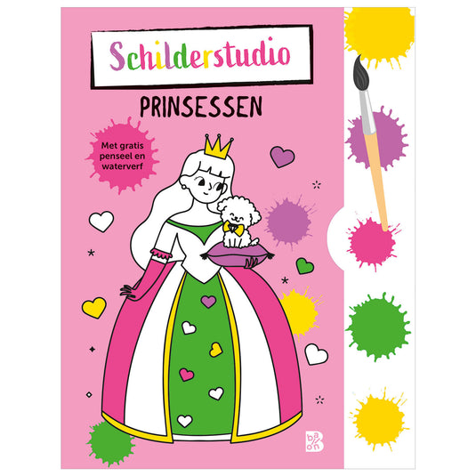 Standaard uitgeverij kleurboek met verfpalet en penseel prinsessen