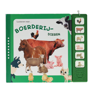 Mondikaarten luisteren naar boerderijdieren geluidenboek