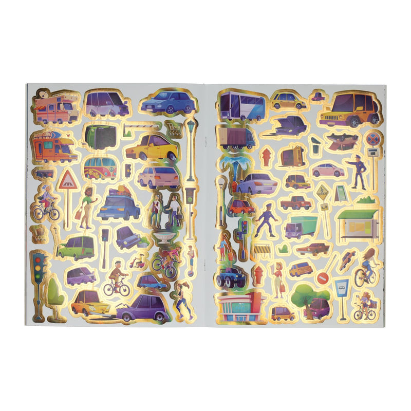 Load image into Gallery viewer, Kleur- en stickerboek super schitterende voertuigen
