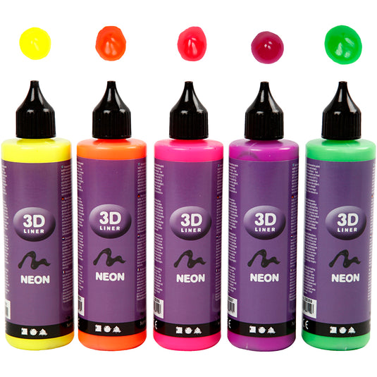 Creativ company 3d liner, neon kleuren, 5x100 ml 1 doos