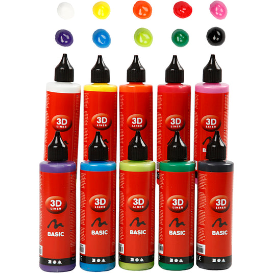 Creativ company 3d liner, diverse kleuren, 10x100 ml 1 doos