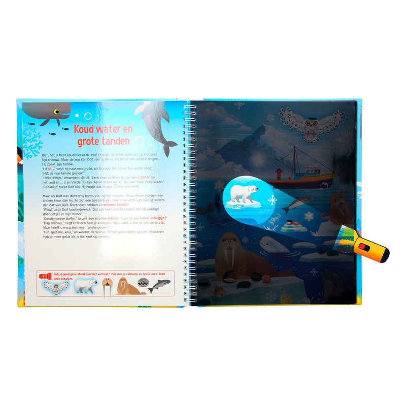 Load image into Gallery viewer, Speuren naar dolfijnen + kartonnen zaklamp
