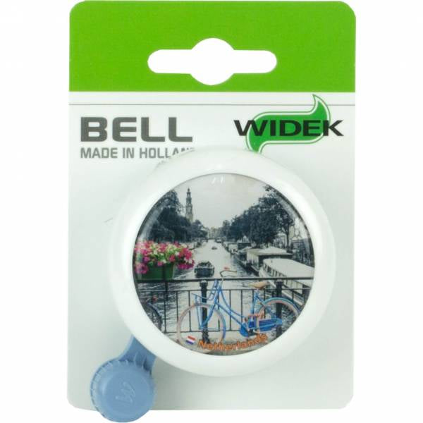 Widek bell white bicycle on bridge near canal on map