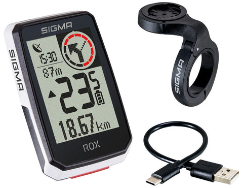 Sigma rox 2.0 gps black/white overclamp handlebar mount + usb-c charging cable