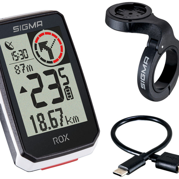 Sigma rox 2.0 gps black/white overclamp handlebar mount + usb-c charging cable