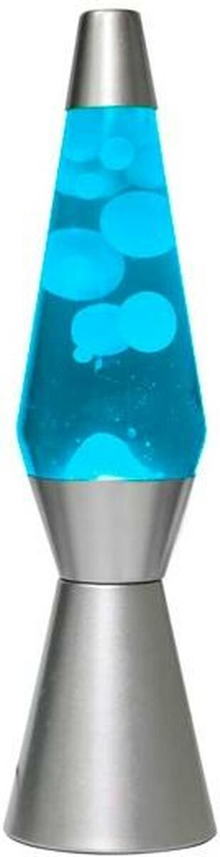 I-total lavalamp raket - blauw met witte lava - 40 x 11 cm - glas aluminium -