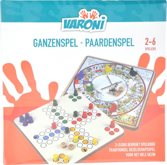 Van der doelen houten paardenspel(mens erger je niet) en ganzenbord 2 zijdig