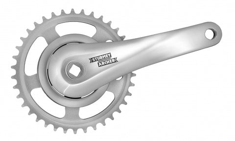 SunRace crankset 38T, 170mm. silver, alumnium, keyless. 95mm cover. 0mm depth