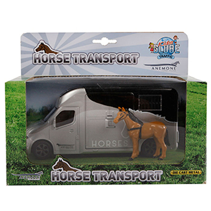 Load image into Gallery viewer, Kids globe die-cast paardentruck met licht en geluid grijs
