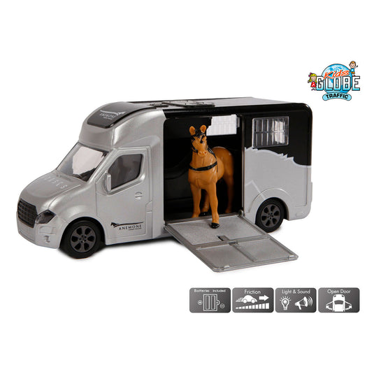 Kids globe die-cast paardentruck met licht en geluid grijs