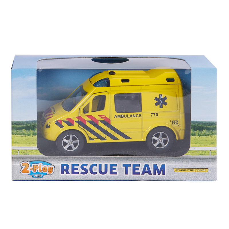 Load image into Gallery viewer, 2-play die-cast pull back ambulance nl licht en geluid
