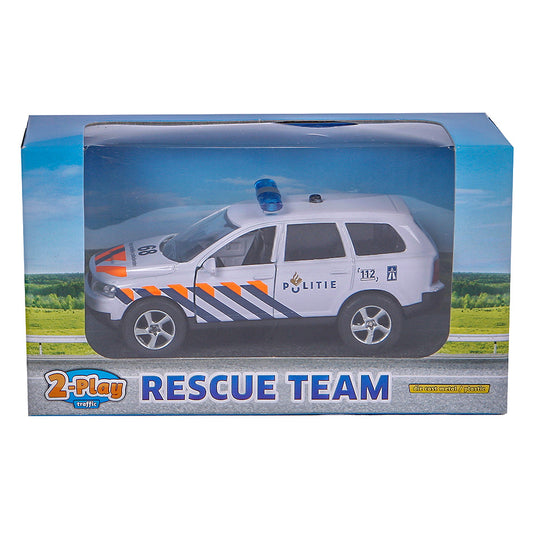 2-play politiewagen pull-back met licht en geluid 11 cm wit