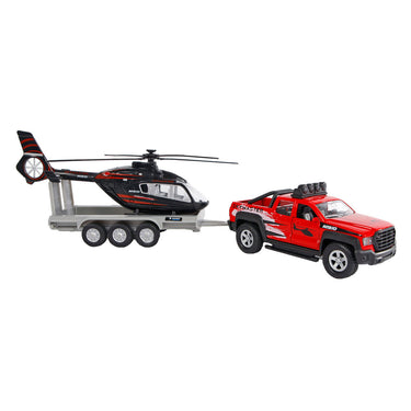 Kids globe terreinwagen met helikopter trailer