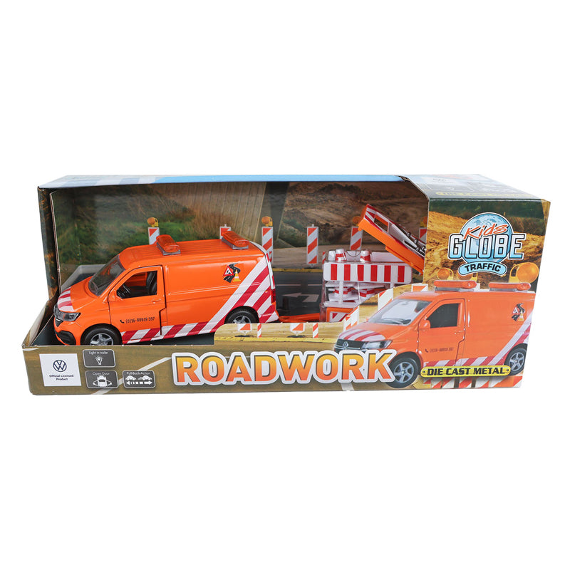 Load image into Gallery viewer, Kids globe vw transporter met pijlwagen en licht die-cast
