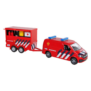 Kids globe vw transporter brandweer met aanhangwagen nl die cast pull back 27,5cm