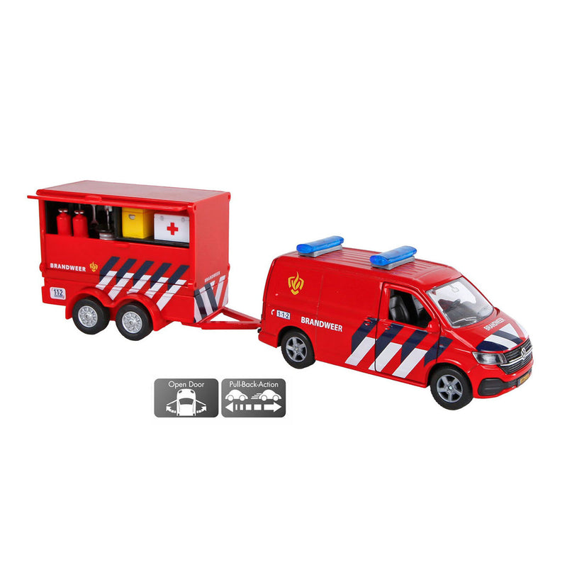 Load image into Gallery viewer, Kids globe vw transporter brandweer met aanhanger
