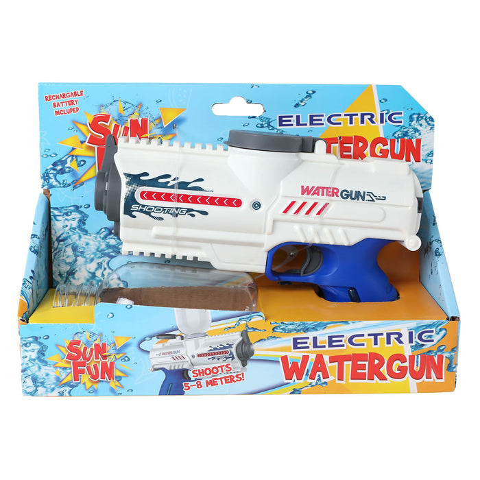 Load image into Gallery viewer, Sun fun waterpistool elektrisch met fles 18cm wit blauw speelgoed .
