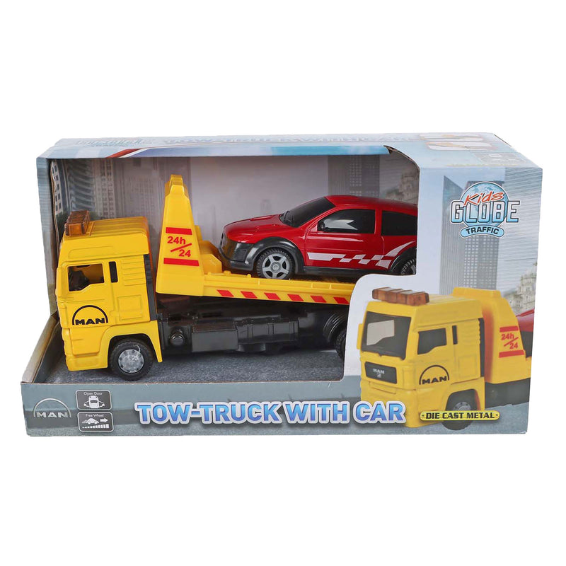 Load image into Gallery viewer, Kids globe man vrachtwagen bergingswagen met auto, 19cm
