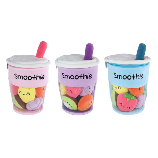 Fluffy menu knuffel pluche - smoothie beker met fruit, 26cm
