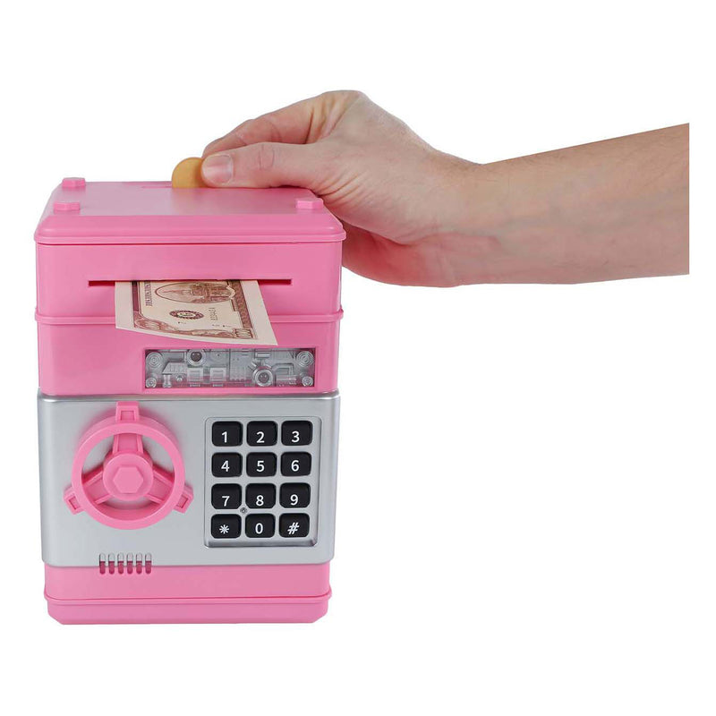 Load image into Gallery viewer, Van manen geldkluis speelgoed met geheime code roze 19,5cm.
